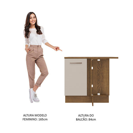 Mueble Inferior de Cocina Agata Marron y Crema 94x84cm con Mesón de Madera - MUEBLES INFERIORES DE COCINA | Bylmo