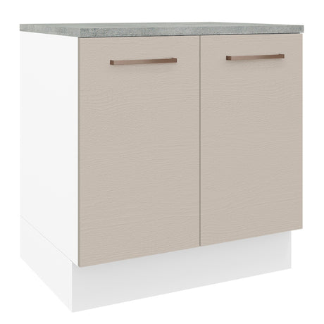 Mueble Inferior de Cocina Agata Blanco y Crema 80x84cm con Mesón de Madera y Dos Puertas - MUEBLES INFERIORES DE COCINA | Bylmo