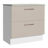Mueble Inferior de Cocina Agata Blanco y Crema 80x84cm con Mesón de Madera y Dos Cajones - MUEBLES INFERIORES DE COCINA | Bylmo