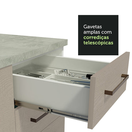 Mueble Inferior de Cocina Agata Blanco y Crema 80x84cm con Mesón de Madera y Dos Cajones - MUEBLES INFERIORES DE COCINA | Bylmo