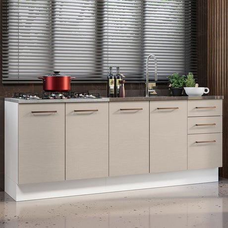 Set X 2 Muebles Inferiores de Cocina Agata Blanco y Crema 120x84cm con Mesón de Madera - MUEBLES INFERIORES DE COCINA | Bylmo