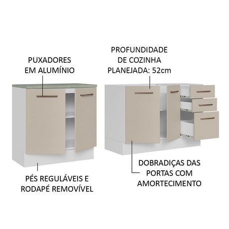 Set X 2 Muebles Inferiores de Cocina Agata Blanco y Crema 120x84cm con Mesón de Madera - MUEBLES INFERIORES DE COCINA | Bylmo