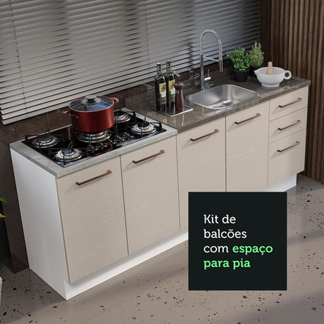 Set X 2 Muebles Inferiores de Cocina Agata Blanco y Crema 120x84cm con Mesón de Madera - MUEBLES INFERIORES DE COCINA | Bylmo