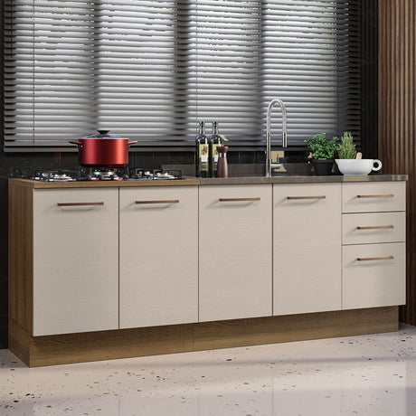 Set X 2 Muebles Inferiores de Cocina Agata Marron y Crema 120x84cm con Mesón de Madera - MUEBLES INFERIORES DE COCINA | Bylmo