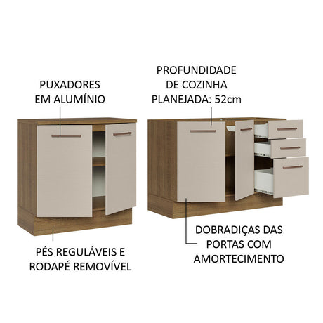 Set X 2 Muebles Inferiores de Cocina Agata Marron y Crema 120x84cm con Mesón de Madera - MUEBLES INFERIORES DE COCINA | Bylmo