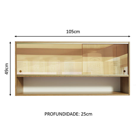 Mueble Superior de Cocina Emily Marron 105x49cm con Dos Entrepaños y Puertas Traslúcidas - MUEBLES SUPERIORES DE COCINA | Bylmo