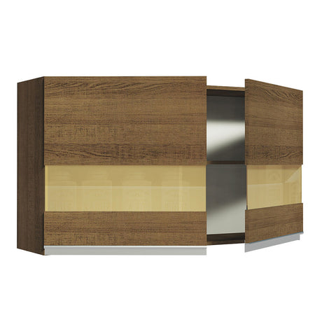 Mueble Superior de Cocina Glamy Marron 120x66cm con Dos Entrepaños y Puertas Traslúcidas - MUEBLES SUPERIORES DE COCINA | Bylmo