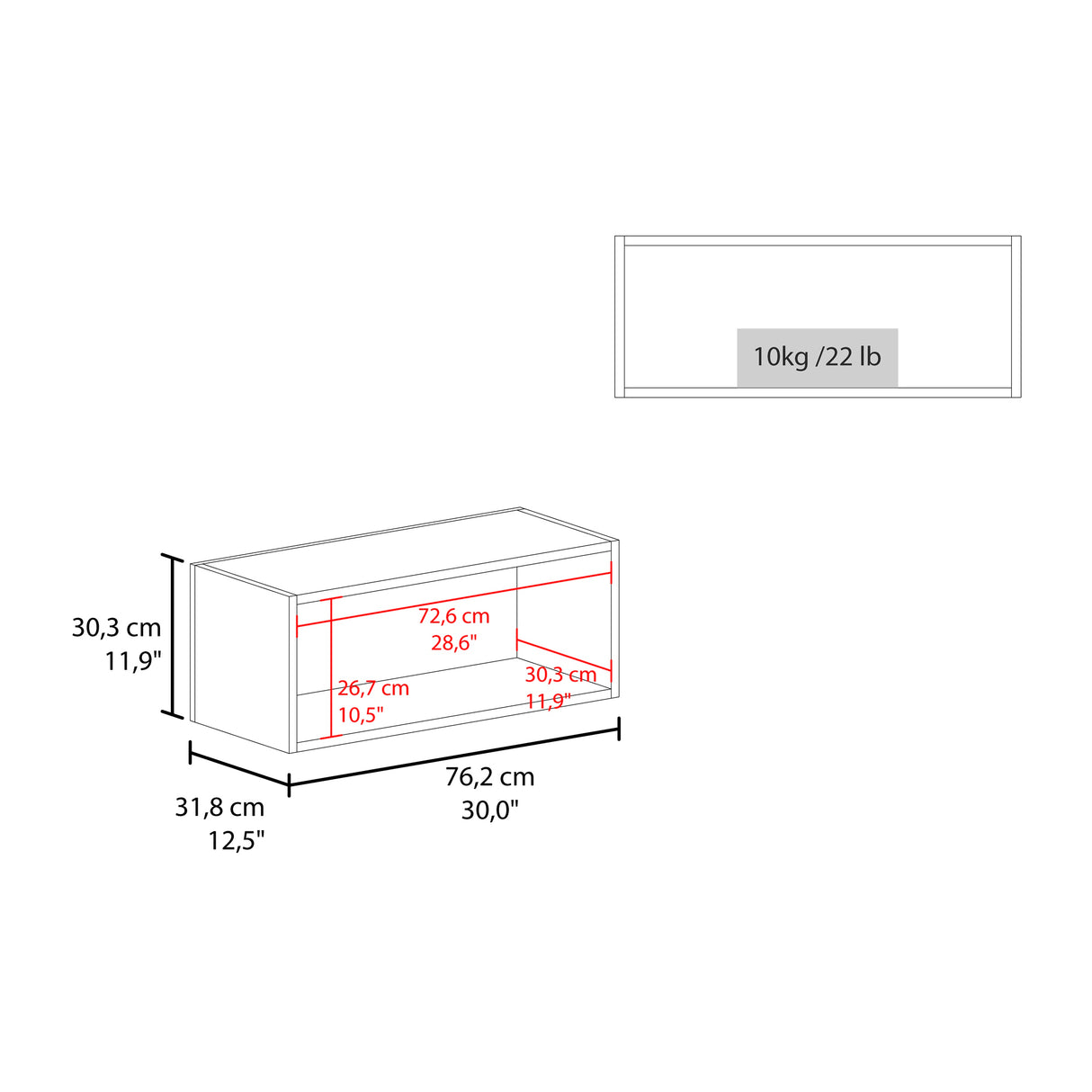 Mueble Superior de Cocina Wengue 76.2x30.4cm sin Puertas y sin Entrepaños - MUEBLES SUPERIORES DE COCINA | Bylmo