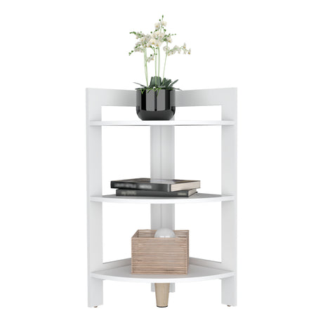 Mesa Auxiliar Esquinera Riga Blanco 38.8x80.6cm con Patas y Tres Compartimientos - MESAS AUXILIARES | Bylmo