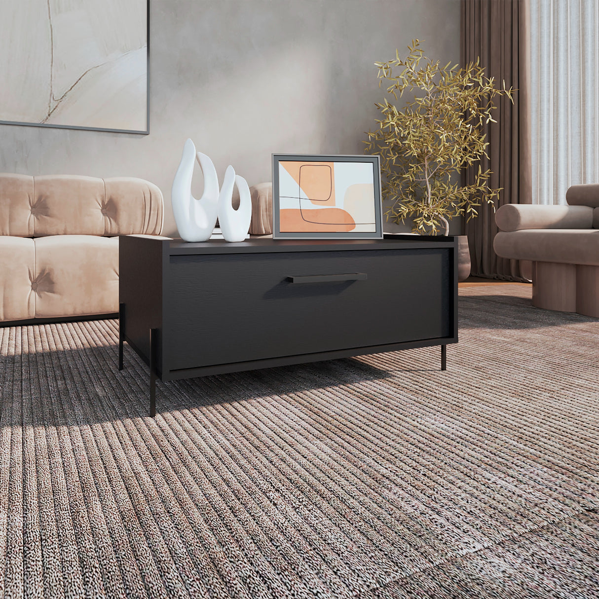 Mesa de Centro Shanghai Wengue 84.2x39.5cm Rectangular con Patas y con Compartimiento - MESAS DE CENTRO | Bylmo