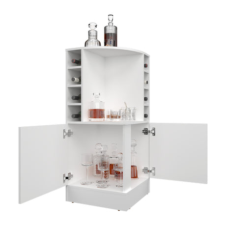 Bar Esquinero Jakes Blanco 46.9x108cm con Ocho Portabotellas y Cuatro Compartimientos - BARES | Bylmo