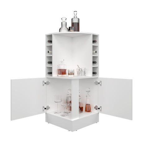 Bar Esquinero Jakes Blanco 46.9x108cm con Ocho Portabotellas y Cuatro Compartimientos - BARES | Bylmo