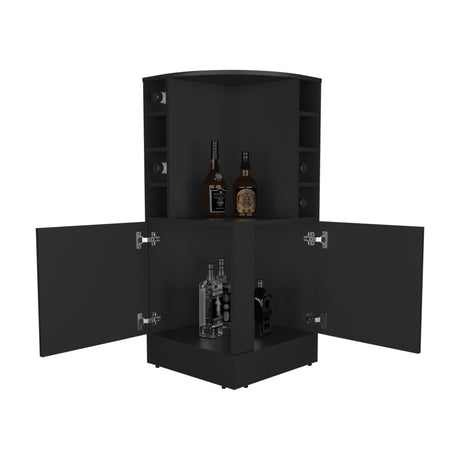 Bar Esquinero Jakes Wengue 46.9x108cm con Ocho Portabotellas y Cuatro Compartimientos - BARES | Bylmo