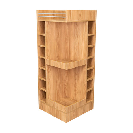 Bar Esquinero Lyman Fresno Europeo 46.6x116cm con Catorce Portabotellas y Tres Compartimientos - BARES | Bylmo