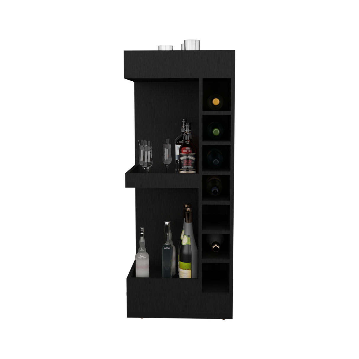 Bar Esquinero Lyman Wengue 46.6x116cm con Catorce Portabotellas y Tres Compartimientos - BARES | Bylmo