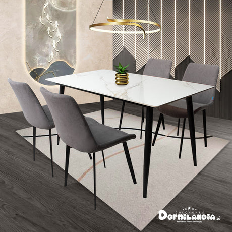 Comedor Berlín Gris 80x75cm Rectangular de Cuatro Puestos con Cuatro Sillas - COMEDORES | Bylmo