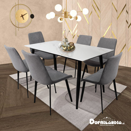 Comedor Berlín Gris 80x75cm Rectangular de Seis Puestos con Seis Sillas - COMEDORES | Bylmo