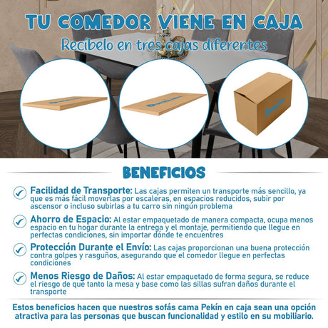 Comedor Berlín Gris 80x75cm Rectangular de Seis Puestos con Seis Sillas - COMEDORES | Bylmo