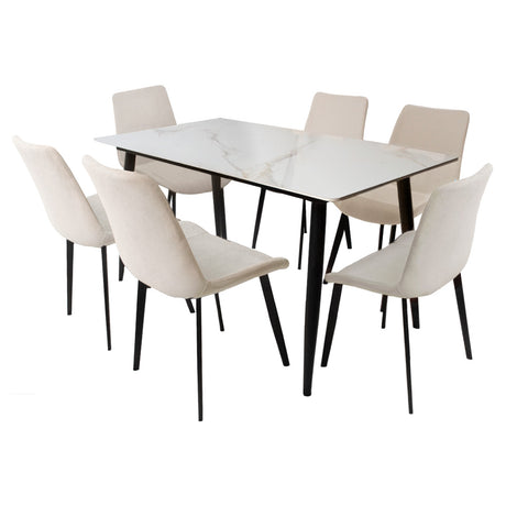 Comedor Berlín Beige 80x75cm Rectangular de Seis Puestos con Seis Sillas - COMEDORES | Bylmo