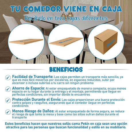 Comedor Berlín Beige 80x75cm Rectangular de Seis Puestos con Seis Sillas - COMEDORES | Bylmo