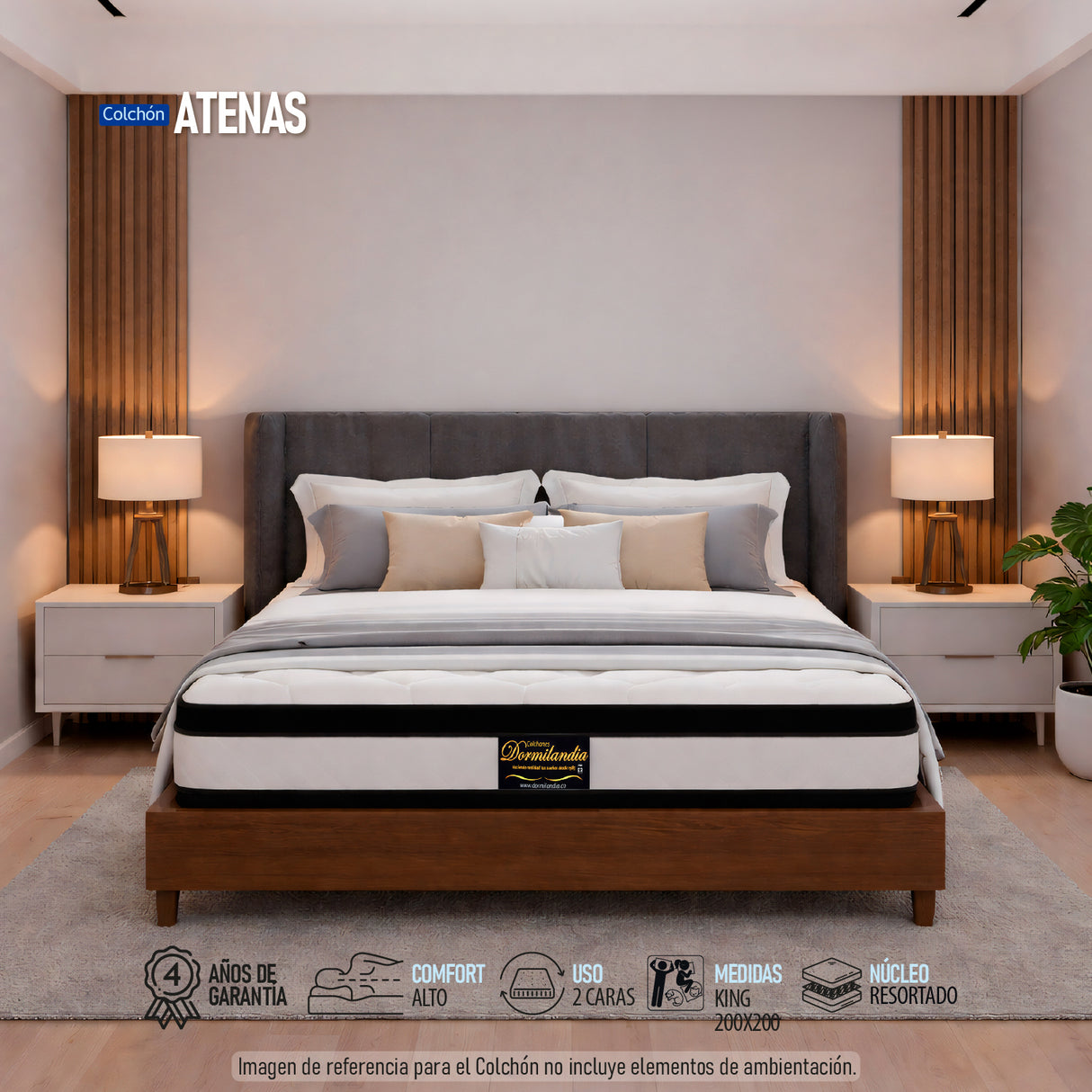 Colchón Atenas Blanco King 200 X 200 Cm Firmeza Medio Doble Faz - COLCHONES | Bylmo