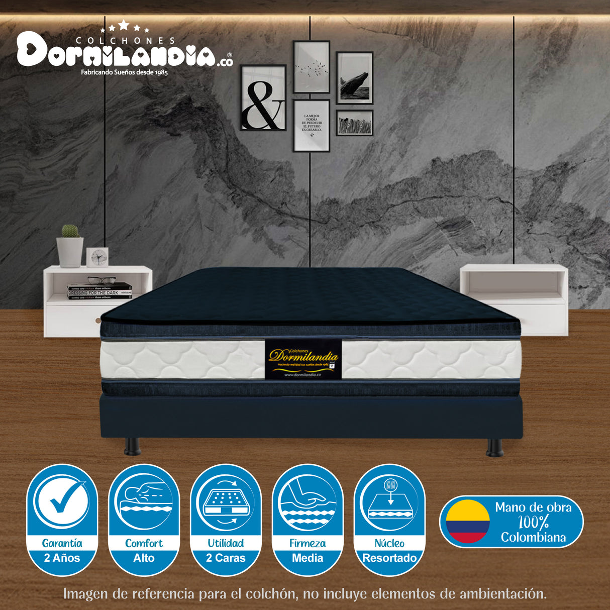 Colchón Marshall Azul Semidoble 120 X 190 Cm Firmeza Medio Doble Faz - COLCHONES | Bylmo