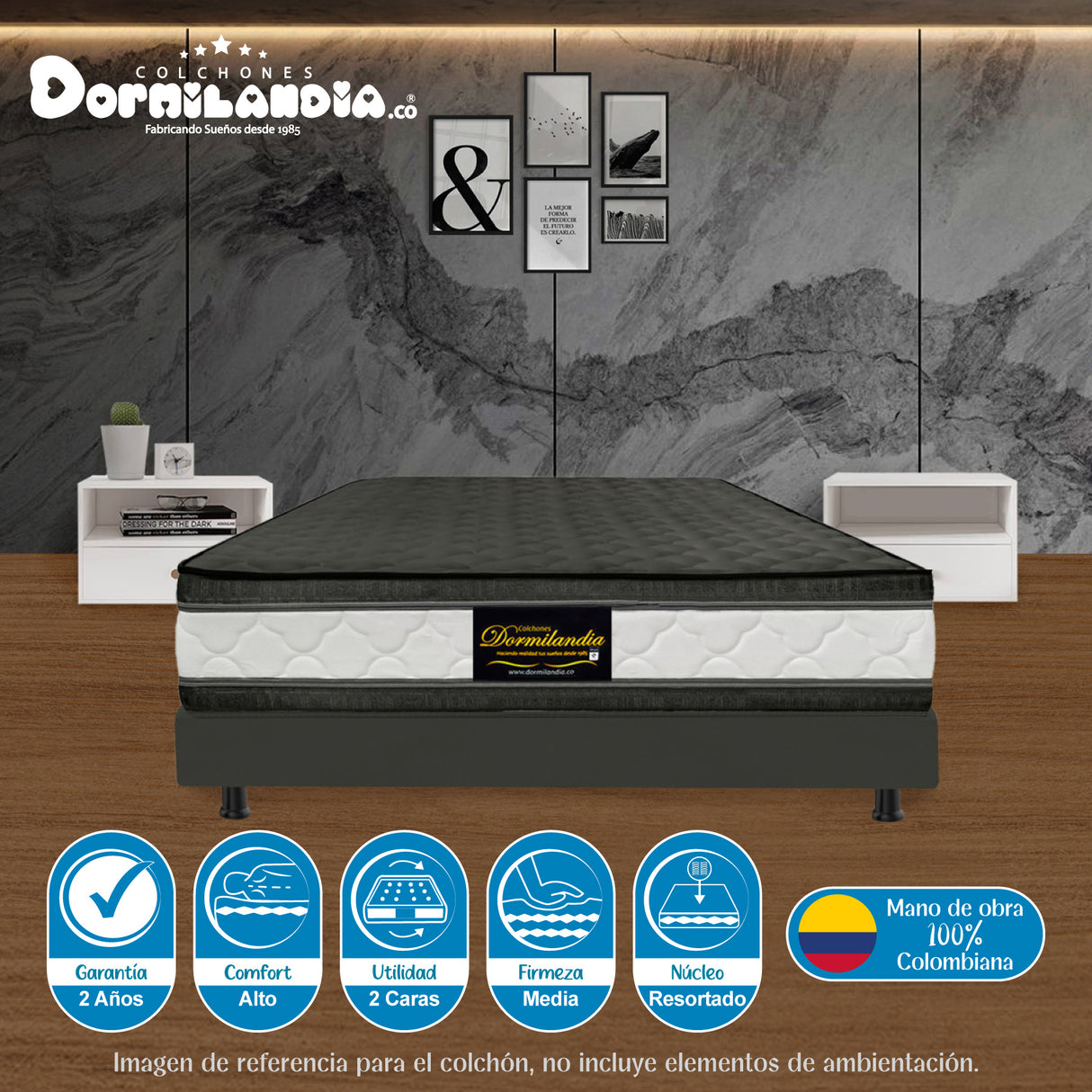 Colchón Marshall Gris Doble 140 X 190 Cm Firmeza Medio Doble Faz - COLCHONES | Bylmo