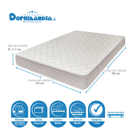 Colchón Multisleep Blanco Semidoble 120 X 190 Cm Firmeza Medio Doble Faz - COLCHONES | Bylmo