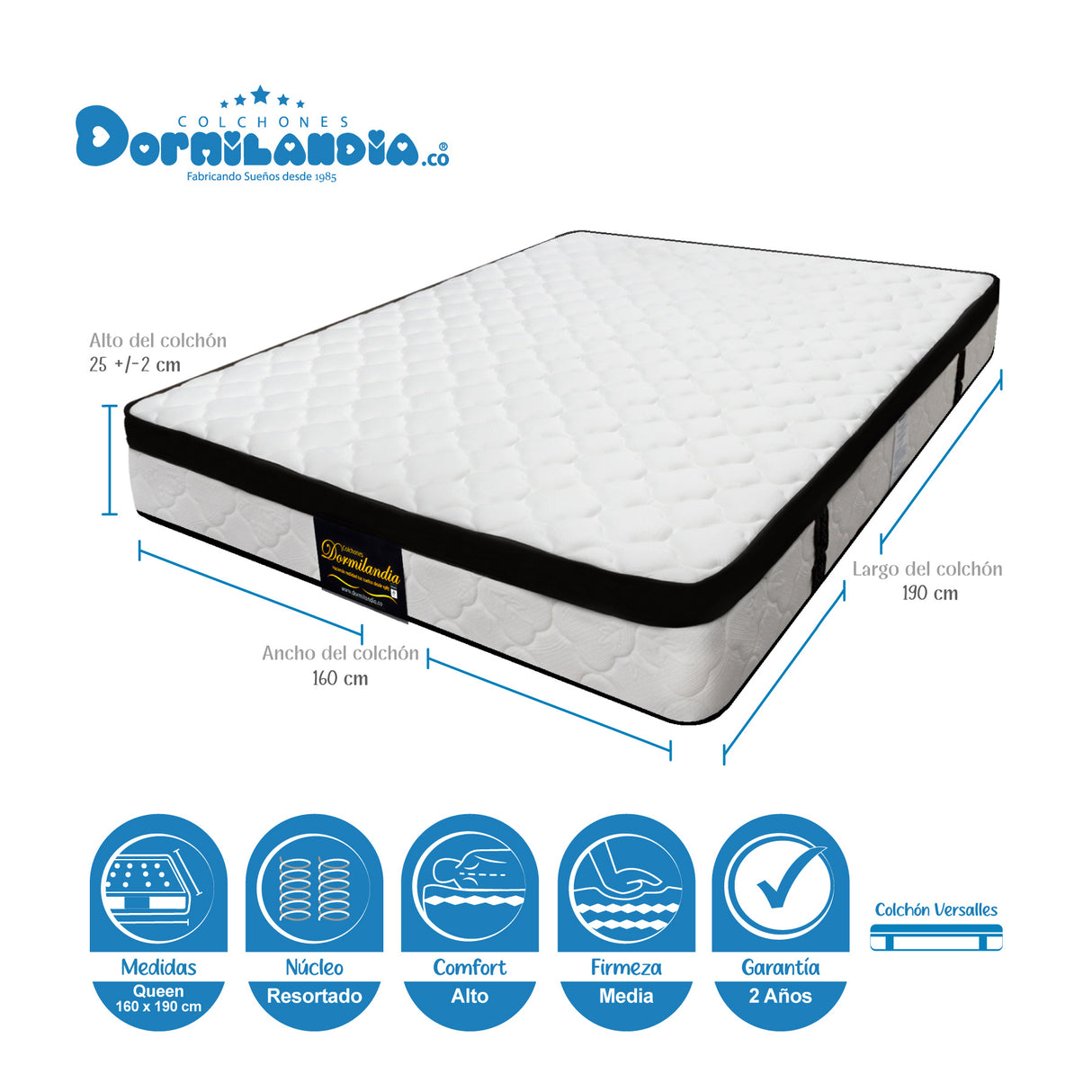 Colchón Versalles Blanco Queen 160 X 190 Cm Firmeza Medio - COLCHONES | Bylmo