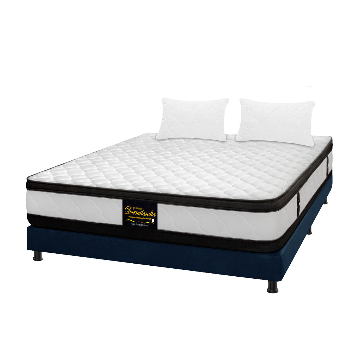 Combo Base Cama y Colchón Atenas Blanco y Azul Doble 140 X 190 Cm Firmeza Medio Doble Faz - COLCHONES | Bylmo