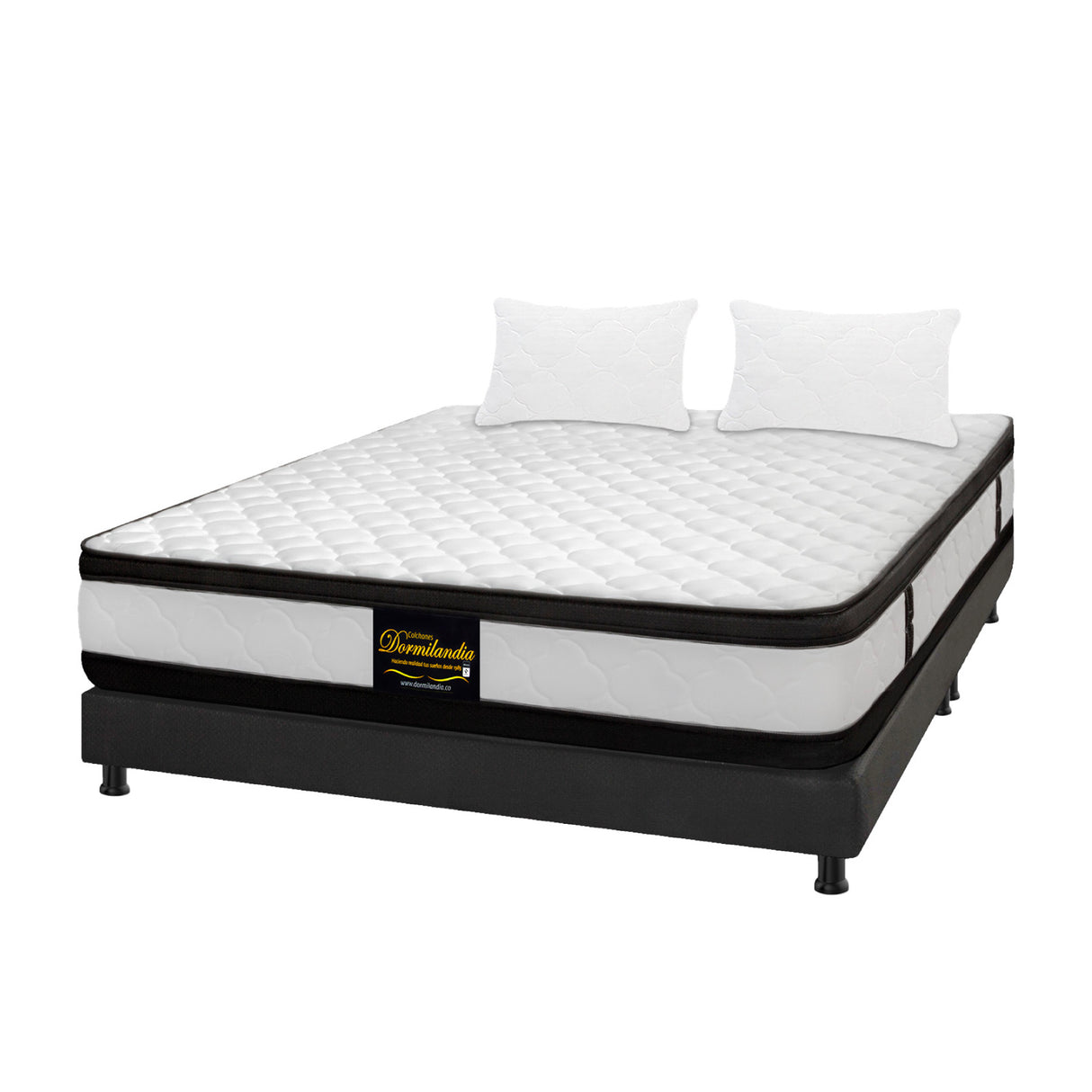 Combo Base Cama y Colchón Atenas Blanco y Gris Queen 160 X 190 Cm Firmeza Medio Doble Faz - COLCHONES | Bylmo