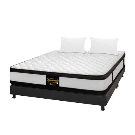 Combo Base Cama y Colchón Atenas Blanco y Gris Queen 160 X 190 Cm Firmeza Medio Doble Faz - COLCHONES | Bylmo