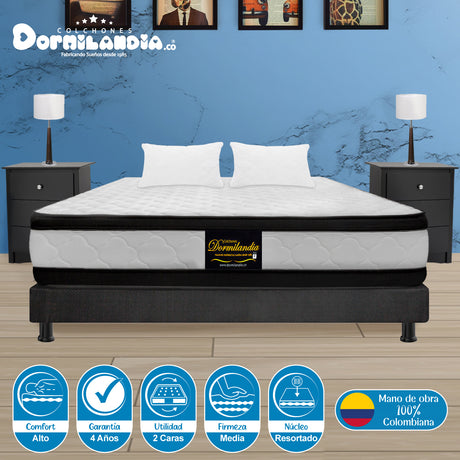 Combo Base Cama y Colchón Atenas Blanco y Gris Queen 160 X 190 Cm Firmeza Medio Doble Faz - COLCHONES | Bylmo