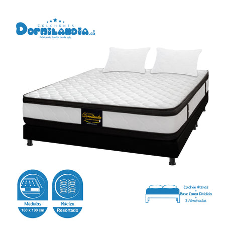 Combo Base Cama y Colchón Atenas Blanco y Negro Queen 160 X 190 Cm Firmeza Medio Doble Faz - COLCHONES | Bylmo