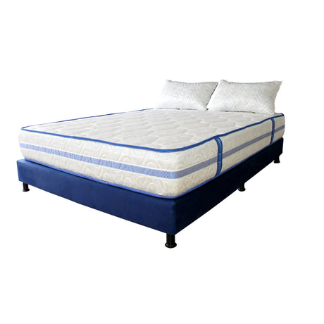 Combo Base Cama y Colchón Caribe Blanco y Azul Semidoble 120 X 190 Cm Firmeza Suave Doble Faz - COLCHONES | Bylmo