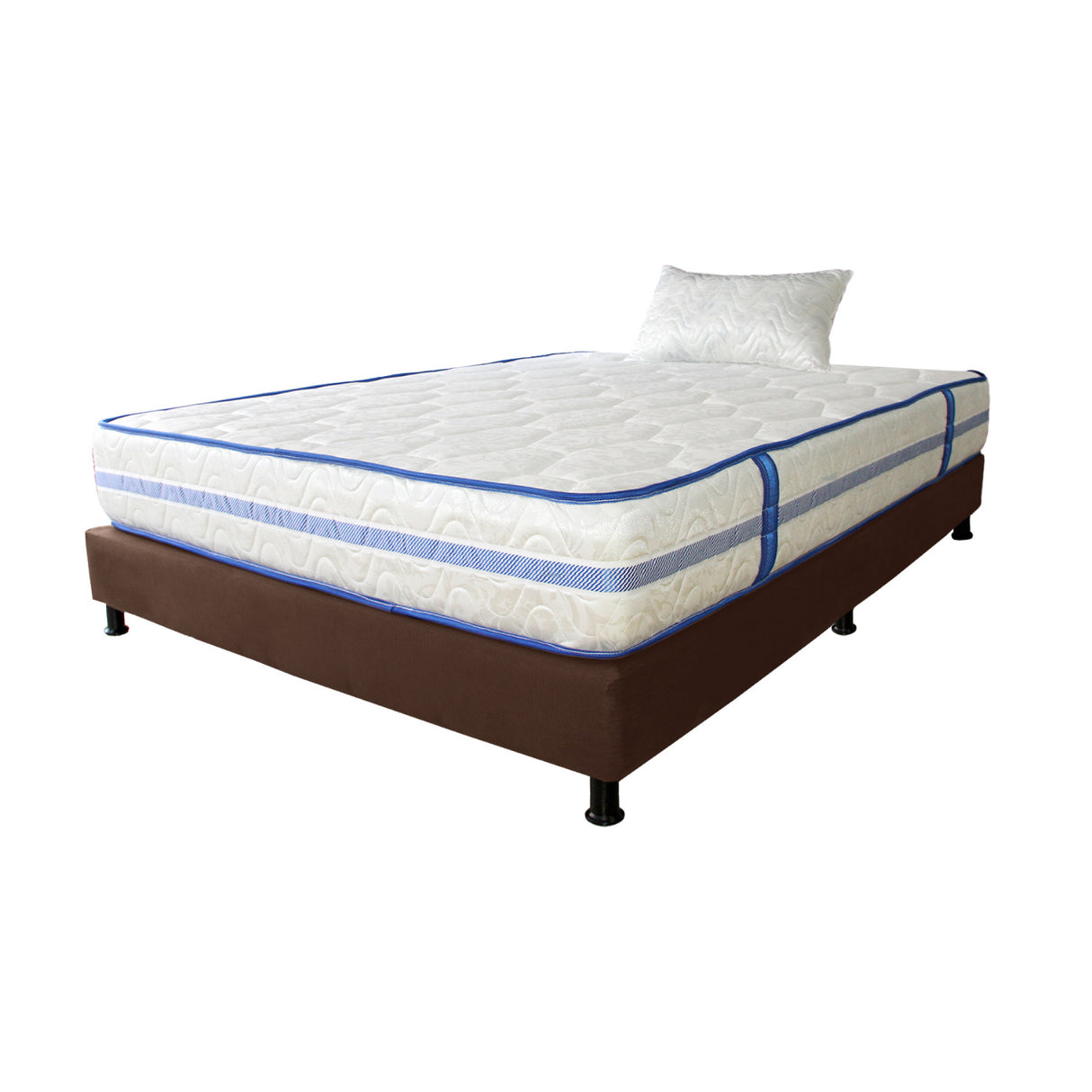 Combo Base Cama y Colchón Caribe Blanco y Cafe Sencillo 100 X 190 Cm Firmeza Suave Doble Faz - COLCHONES | Bylmo