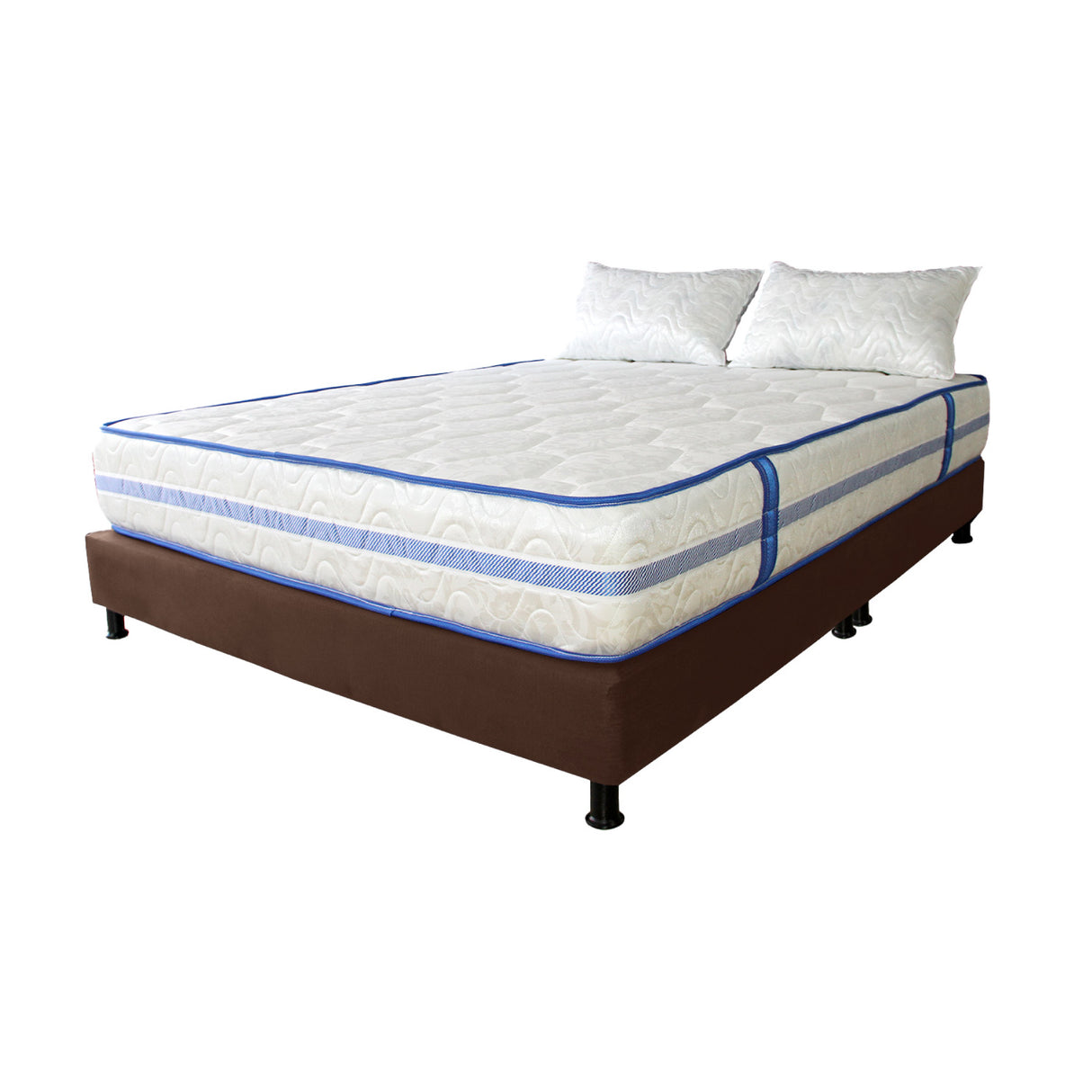Combo Base Cama y Colchón Caribe Blanco y Cafe Queen 160 X 190 Cm Firmeza Suave Doble Faz - COLCHONES | Bylmo