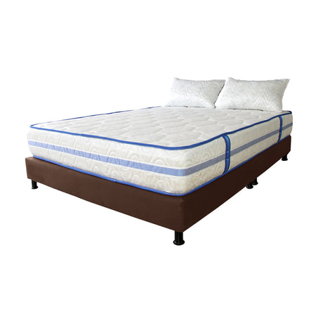 Combo Base Cama y Colchón Caribe Blanco y Cafe Queen 160 X 190 Cm Firmeza Suave Doble Faz - COLCHONES | Bylmo