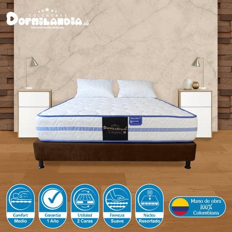 Combo Base Cama y Colchón Caribe Blanco y Cafe Queen 160 X 190 Cm Firmeza Suave Doble Faz - COLCHONES | Bylmo