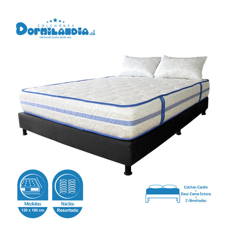 Combo Base Cama y Colchón Caribe Blanco y Negro Semidoble 120 X 190 Cm Firmeza Suave Doble Faz - COLCHONES | Bylmo