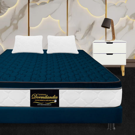 Combo Base Cama y Colchón Dublín Azul Doble 140 X 190 Cm Firmeza Medio - COLCHONES | Bylmo