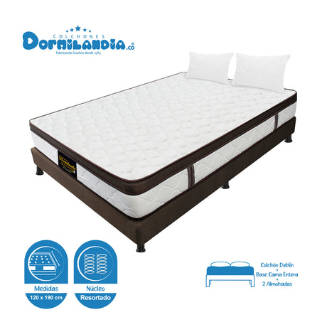 Combo Base Cama y Colchón Dublín Cafe Semidoble 120 X 190 Cm Firmeza Medio - COLCHONES | Bylmo