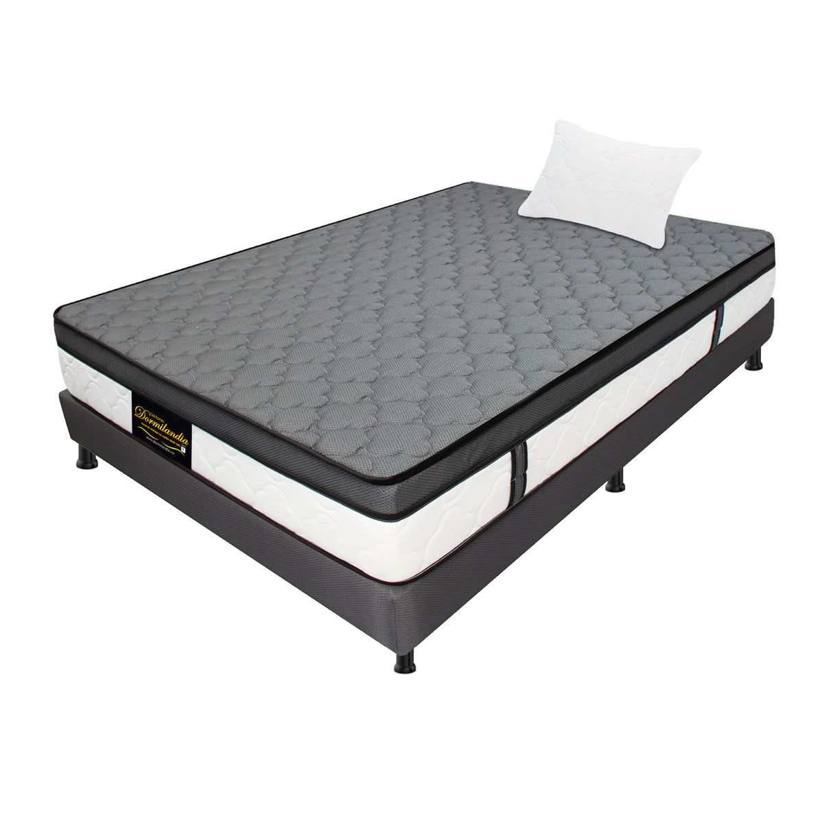 Combo Base Cama y Colchón Dublín Gris Sencillo 100 X 190 Cm Firmeza Medio - COLCHONES | Bylmo