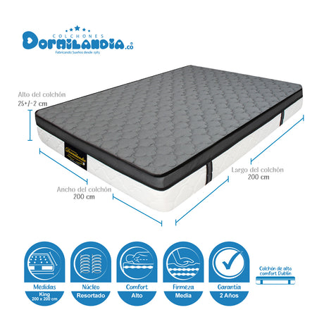 Combo Base Cama y Colchón Dublín Gris King 200 X 200 Cm Firmeza Medio - COLCHONES | Bylmo