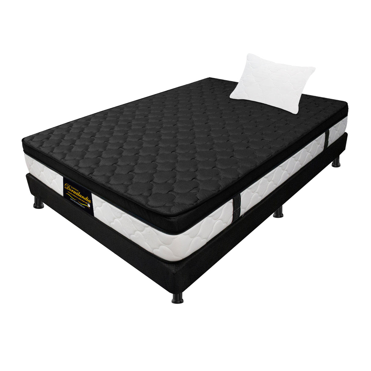 Combo Base Cama y Colchón Dublín Negro Sencillo 100 X 190 Cm Firmeza Medio - COLCHONES | Bylmo