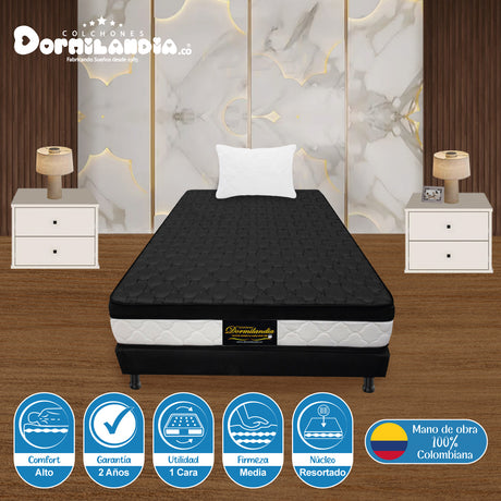 Combo Base Cama y Colchón Dublín Negro Sencillo 100 X 190 Cm Firmeza Medio - COLCHONES | Bylmo