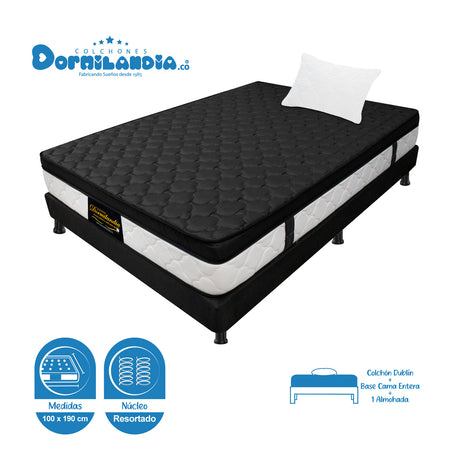 Combo Base Cama y Colchón Dublín Negro Sencillo 100 X 190 Cm Firmeza Medio - COLCHONES | Bylmo