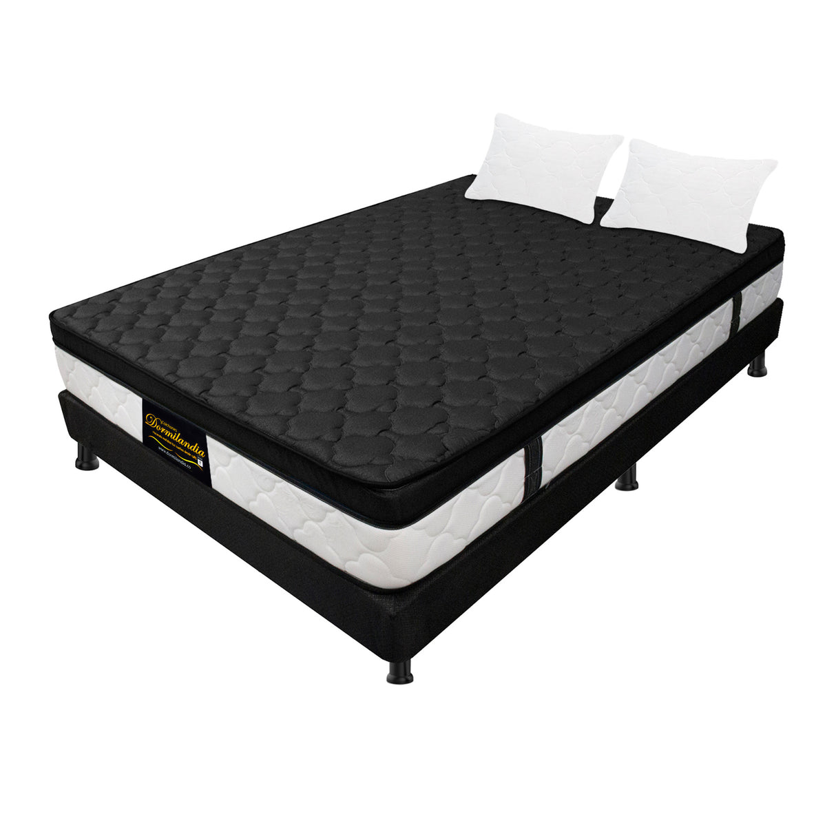 Combo Base Cama y Colchón Dublín Negro Semidoble 120 X 190 Cm Firmeza Medio - COLCHONES | Bylmo
