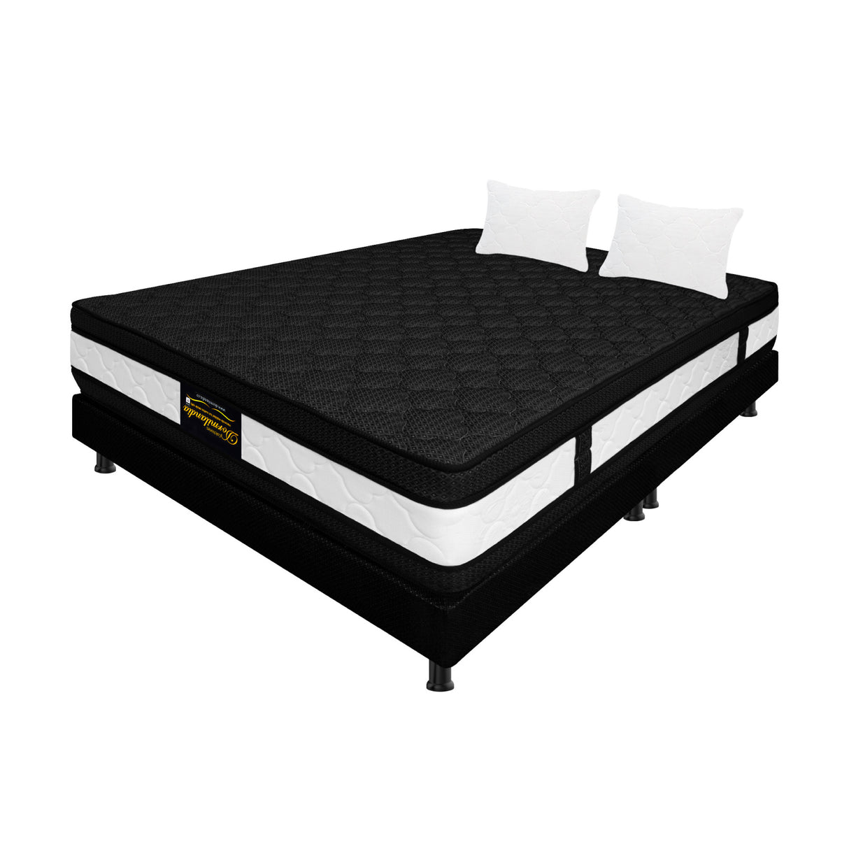 Combo Base Cama y Colchón Casata Blanco y Negro King 200 X 200 Cm Firmeza Medio Firme Doble Faz - COLCHONES | Bylmo