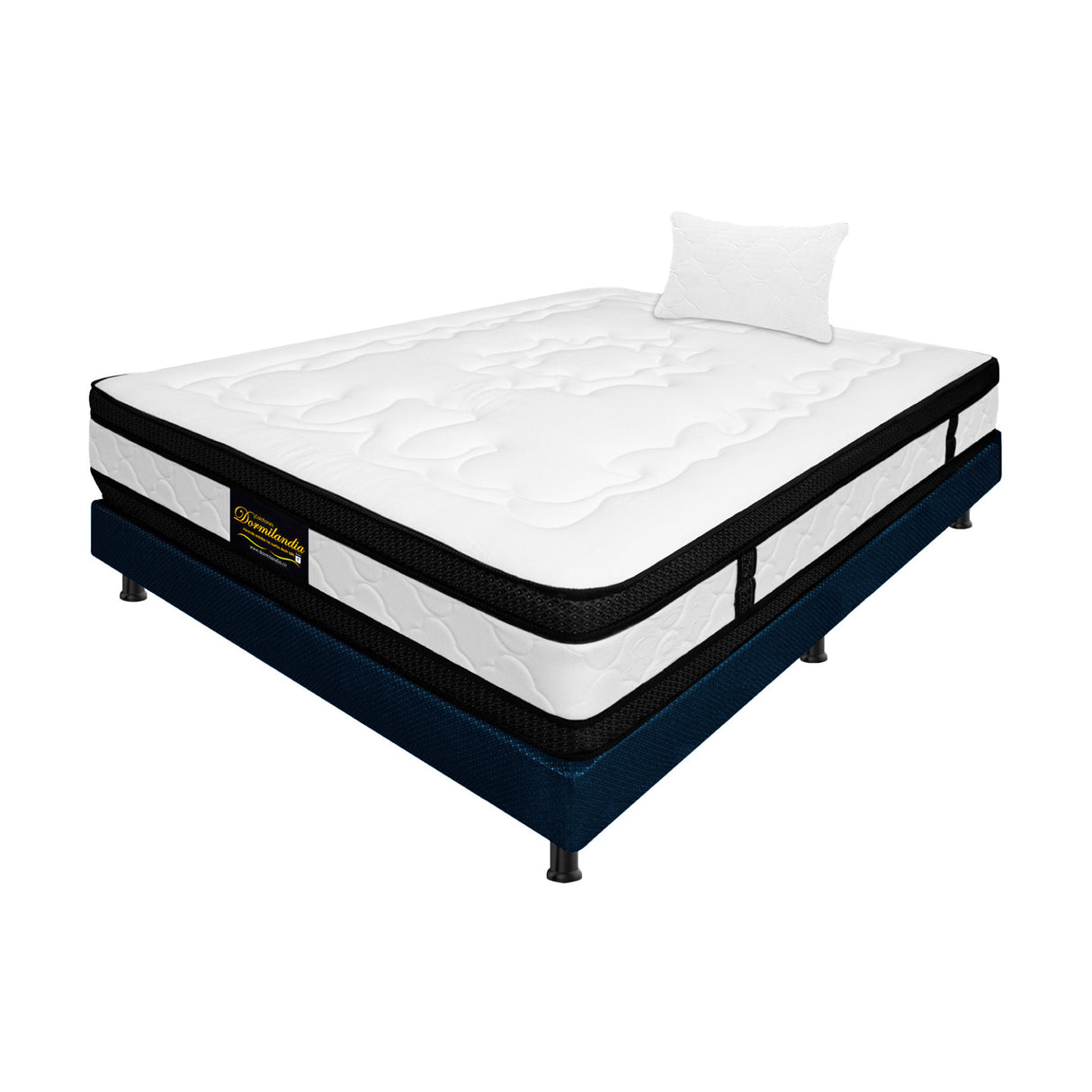 Combo Base Cama y Colchón Blanco y Azul Sencillo 100 X 190 Cm Firmeza Medio Suave Doble Faz - COLCHONES | Bylmo